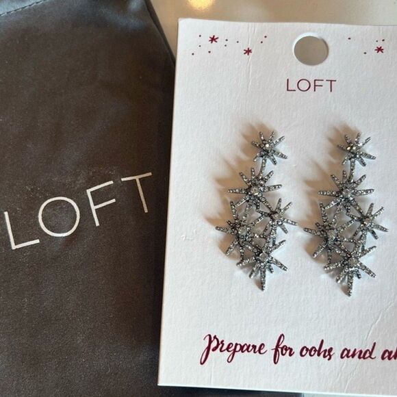 Loft Rhinestone Silver Tone Drop Earrings New With Tags - Picture 1 of 8